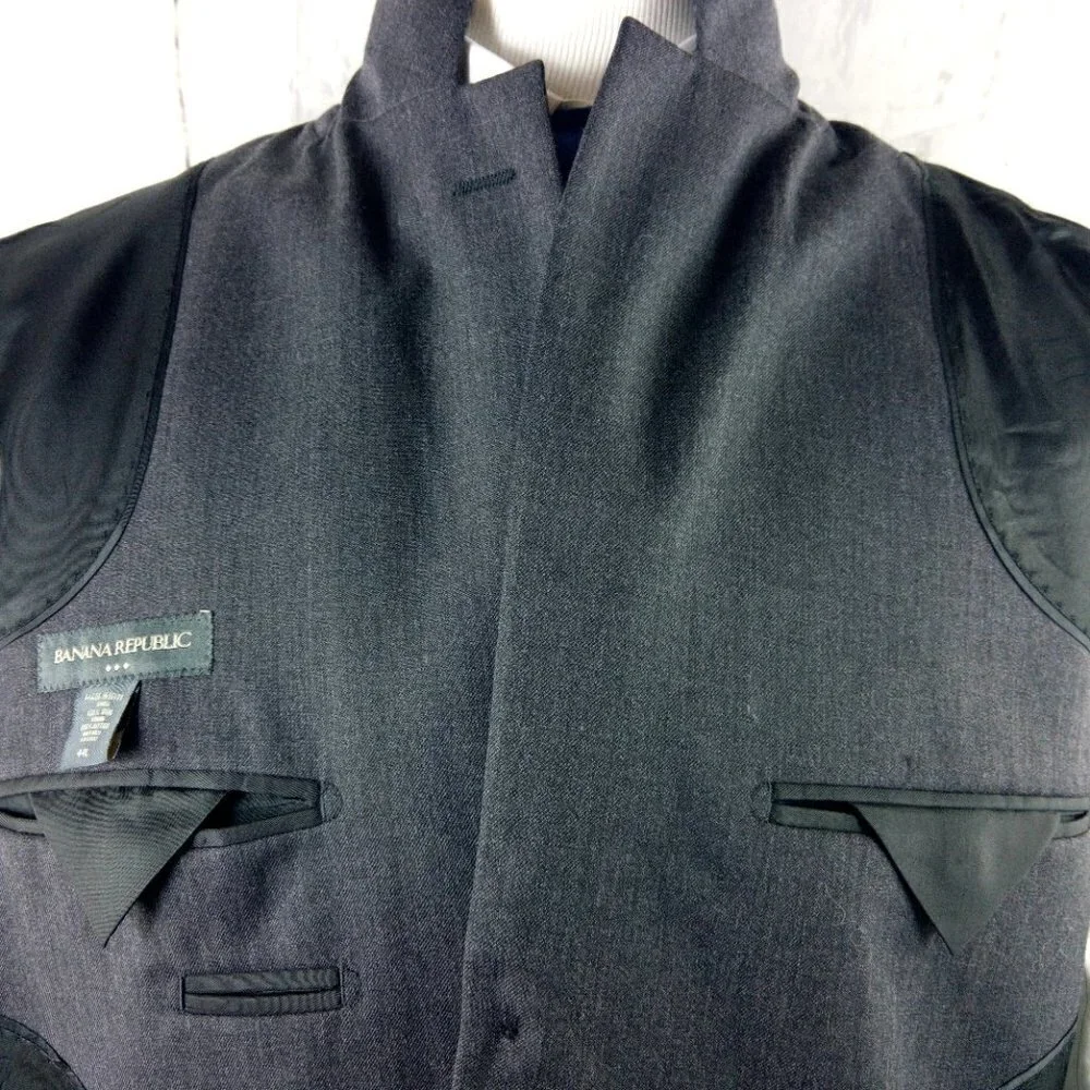 Banana Republic 44L Wool 3 Button Charcoal Suit Blazer Jacket